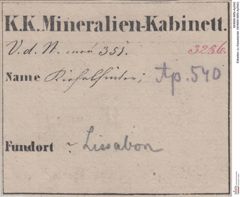 Etiketten zu Kieselsinter (NHMW-MIN-Ap540)